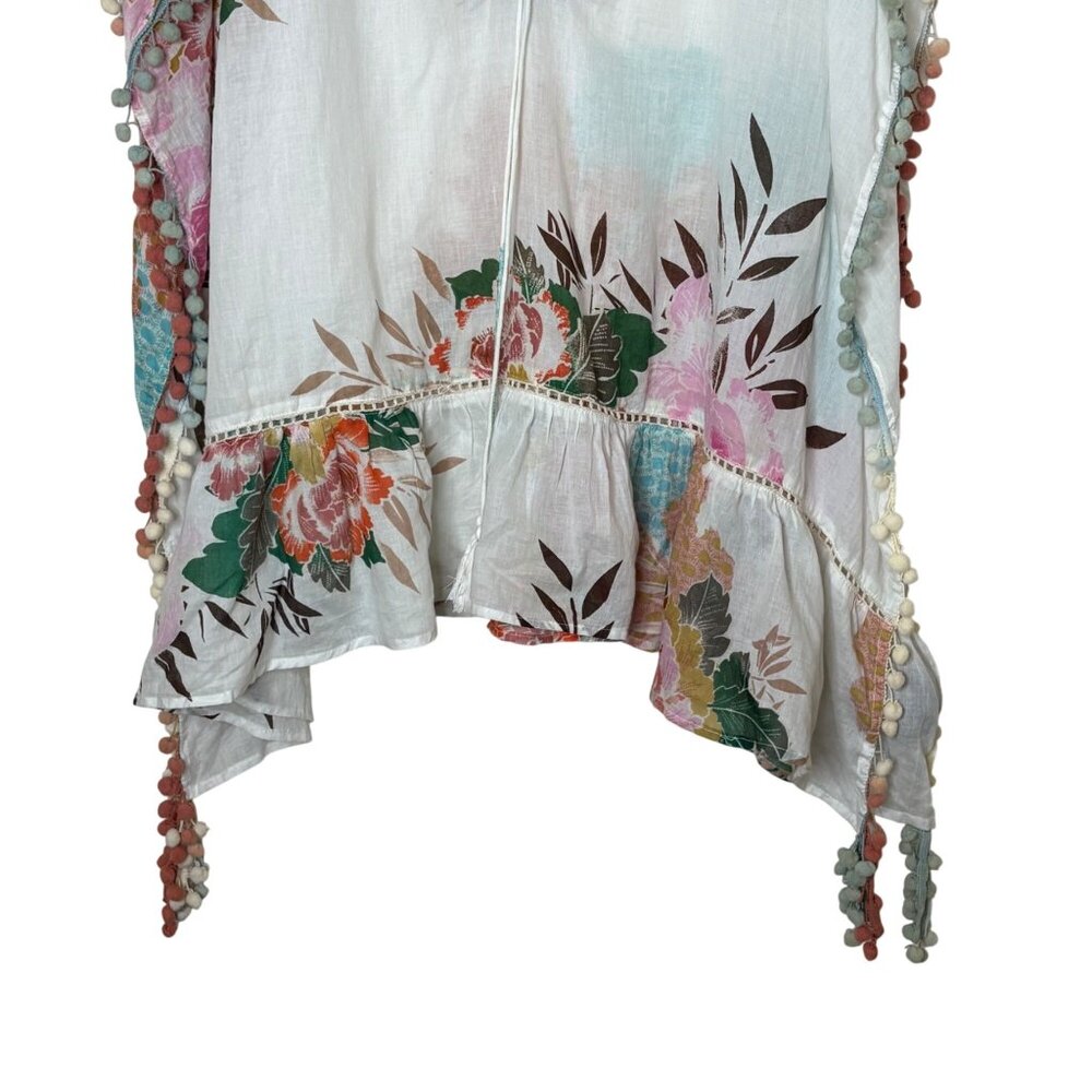 Z&L Boho Floral Tunic M L Pom Pom Trim Caftan Beach Cover Up India - Picture 4 of 9